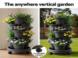 Green Fingers 5 Tier Vertical Garden Planter, Stackable Planters with 4 Wheels, Black, Raised Garden GARDEN-5T-DGY