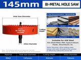 145mm Bi-Metal M42 High Speed Steel Hole Saw with Pilot Drill Bit, Smooth Cutting Edge for PVC, V1107-147-95322