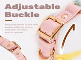 Rose Red Hand-Woven Rainbow Cotton Rope Dog Leash and Collar Set - Adjustable Veg-Tanned Leather V888-ELOSUNG18434