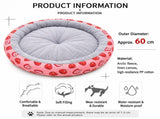 Round Pet Bed for Small Dogs and Cats, Soft Plush Calming Cat Bed with Strawberry Pattern, Cozy V888-ELOSUNG54597