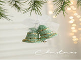 Green Glitter Christmas Bell Ornaments with White Bow - Hanging Holiday Decoration 5 pieces V888-ELOSUNG10504