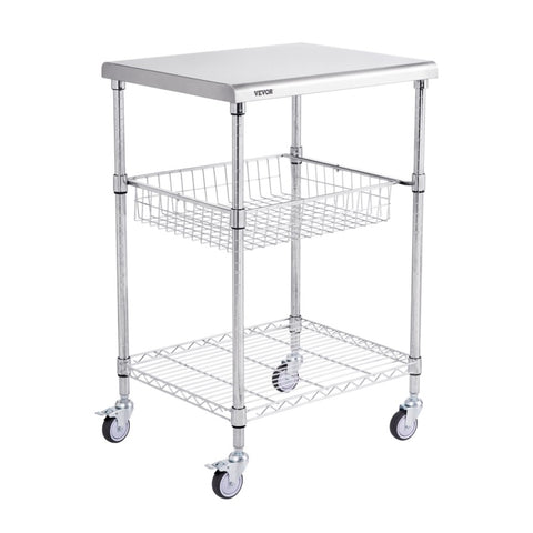 VEVOR Kitchen Utility Cart, 3 Tiers, Wire Rolling Cart with 213kg Capacity, Steel Service Cart on V952-LLCFTCCB20X24IGJ4V0
