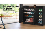 Artiss Shoe Rack Cabinet 21 Pairs Adjustable Shelves Black Clair FURNI-SHOE-21-BK-AB