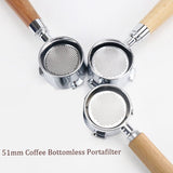 51mm Bottomless Portafilter with Filter Basket & Wooden Handle Replacement for Delonghi V1369-AZ3-W-15534