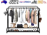Black Heavy Duty Metal Double Clothes Rail Rack Garment Hanging Shoe Storage Shelf AU V201-QHGMMOREONE031