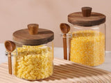 600ml Storage Container with Wooden Lid and Spoon Airtight Moisture-Proof Food Keeper for V1258-DP02-BOL-471
