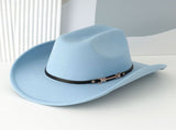 Western Cowboy Hat - Sky Blue Wide Brim Cowboy Hat with Leather-Look Band, Metal Rivet and Square V888-ELOSUNG57114-5