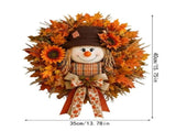 Lighted Scarecrow Fall Wreath for Front Door, Autumn Harvest Sunflower Maple Wreath and Farmhouse V1369-AZ3-W-13676