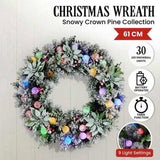 Christabelle Stunning 61cm Snowy Christmas Wreath with LED Lights Crown Pine Baubles Front Door 112_SENCR104