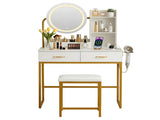 Artiss Dressing Table Vanity Desk Set Stool LED Charging Station White FUR-V-DRESS08-WH