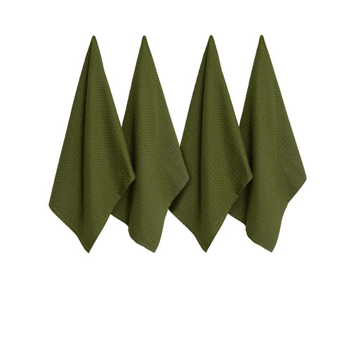 J Elliot Home Waffle Set of 4 Cotton Tea Towels 50 x 70 cm Olive V442-IDC-TEAT-WAFFLESETOF4-OLIVE-RE