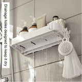 Set of 2 shower shelves, shower shelf without drilling, wall shelf with 6 removable hooks, for V1237-ZY-203-2946