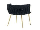 Set of 2 Velvet Upholstered Woven Dining Chairs with Golden Metal Legs, Black V1127-AU-DC01-BLK