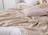 Cotton Waffle Blanket - Beige Textured Throw 150x200cm for Sofa, Office and Travel Use V888-ELOSUNG54959-8