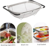 Over Sink Expandable Stainless Steel Colander, Fine Mesh Strainer Basket with Rubber Grip Handles V1189-LC-AMZ-00076