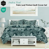 Ardor Indra Teal Palm Leaf Printed Quilt Cover Set Queen V442-INT-QUILTCS-INDRAPRINTED-TEAL-QS