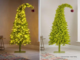 Christabelle 1.8m 6ft Gremlin Christmas Tree Pre Lit Green White LED Curved Top Red Bauble Arti 112_HZG6