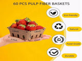 60 Pack Pulp Fiber Berry Basket, for Strawberry Blueberry Raspberry Grape Cherry, Produce Basket V1369-AZ3-W-08243