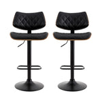 Artiss 2x Bar Stools Kitchen Dining Chairs Gas Lift Stool Wooden Leather Black BA-TW-8095-BKX2