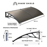 SHADE SHIELD 2x1m Aluminium Exterior Awning, Black DIY External UV Rain Protection Grey Tinted V219-OAWFIXSS21GA