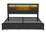 Artiss Queen Bed Frame with Storage Drawers & Headboard, 2 Drawer, USB, LED BFRAME-J-KINSLEY-Q-GY-AB