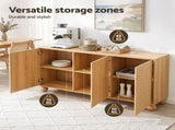 Artiss Buffet Sideboard Cabinet 2-Tier Fluted Kitchen Storage Ball Legs Pine FUR-Z-SID150-RND-WD-AB