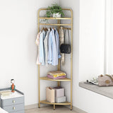 Corner Gold Clothing Rack Stylish Clothes Storage Stand for Bedroom & Wardrobe V63-921081