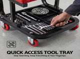 Giantz Creeper Seat Rolling Mechanic Stool with Tool Tray Heavy Duty 36x36cm MCS-C-RD