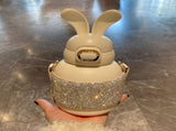Cute Bunny Ear Diamond Studded Insulated Tumbler with Straw and Strap, Portable Large Capacity Water V1341-ZY-B9JDF2YL-WHITE
