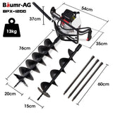 BAUMR-AG Petrol Post Hole Digger, Safety Brake, 150mm+200mm Double Helix Earth Auger Bits V219-PHDPTRPBPD6A