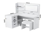 Artiss Dressing Table Corner Vanity Desk Set Stool LED Charging Station White FUR-V-DRESS09-WH-AB