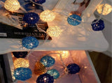 1 Set of Blue n White 5cm Rattan Cane 50 Ball Battery Powered LONG 5m String Lights Christmas Gift V382-BLUWHITERATTBALLBATT50
