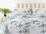 Soft leafey bloom Quilted 3 Pc Bedspread & Pillow Cover Set V745-AC090272Q13U