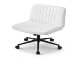 Artiss Criss Cross Chair with Wheels Wide Cross Legged Office Desk Vanity Chair PU Leather, Armless OCHAIR-L-2016-WH