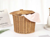 Imitation Rattan Storage Bask With Lid Large Capacity Multi-Purpose Woven Organizer Dirty Clothes V1370-AZ4-09298