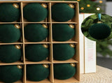 24pk Flocked Xmas Baubles Metal Cap, Dark Green 8cm V1221-XM-LB079-007