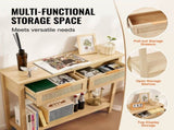 Rattan Table with 2 Storage Drawers, Rattan Entryway Table with Natural Rattan Sliding Door, V952-TBXGZ2CMSYGBWFU0TV0