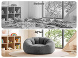 Artiss Bean Bag Chair Cover Soft Faux Fur Beanbag Cover Large Round Stuffed Animal BD-COVER-ROUND-GR