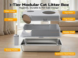 i.Pet Cat Litter Box Large Stainless Steel High Sided Pet Toilet Odour Control PET-CLB-STL-CV-LTGR