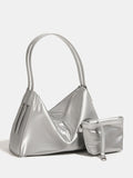 Silver Luminous Silver Nylon Underarm Shoulder Bag - Convertible Crossbody Hobo with Pouch V888-ELOSUNG23673