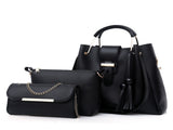 Black Chic 3-Piece Women's Handbag Set - PU Leather Tote, Crossbody Bag & Clutch Purse V888-ELOSUNG32991