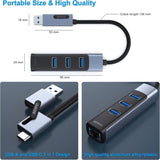 BENFEI 350GY 2-in-1 USB-C+USB 3.0 to RJ45 Gigabit Ethernet Port + 3-Port USB 3.0 HUB V28-ELEBEN350GY