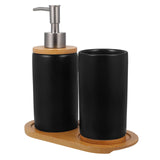 HOOWIFFY 1 Set Black Ceramic Bamboo Bathroom Essentials Toothbrush Holder Soap Dispenser Storage V1189-WXFWAL-20260326-02500