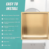 336 x 336 x 101mm Shower Niche Single Shelf Organizer No Tile Needed in Gold V63-905651