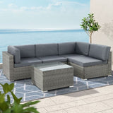 Gardeon 5-Piece Outdoor Sofa Set Wicker Couch Lounge Setting 4 Seater Grey ODF-SOFA-5PCS-HJ-GE-AB