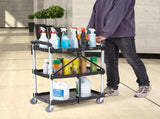 Foldable Utility Service Cart, 3 Shelf 165LBS Heavy Duty Plastic Rolling Cart with Lockable Wheels, V952-SXSYTCSXCDPM3XOD4V0