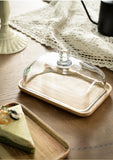 Mini Cake Stand with Glass Dome - Wooden Serving Board for Cupcakes Cheese - Butter Dome as Kitchen V1258-DP02-BOL-551