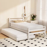 Artiss Bed Frame Single Size 2-in-1 Trundle Wooden White AVIS WBED-AVIS-S-WH-AB