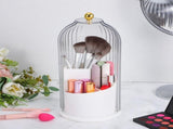Rotating Makeup Brush Holder with Lid White Transparent Cover for Vanity V1366-AZ2-W-12158