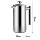 304 Stainless Steel French Press Coffee Maker, Household Hand-Brew Coffee Pot, Includes One Filter V1265-AU-492-1500ML-LW